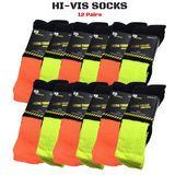 12x Pairs HI VIS SOCKS Workwear Work Safety High Visibility Fluro Cushioned BULK