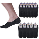 12x NO SHOW COTTON SOCKS Non Slip Heel Grip Low Cut Invisible Footlet Seamless - Black