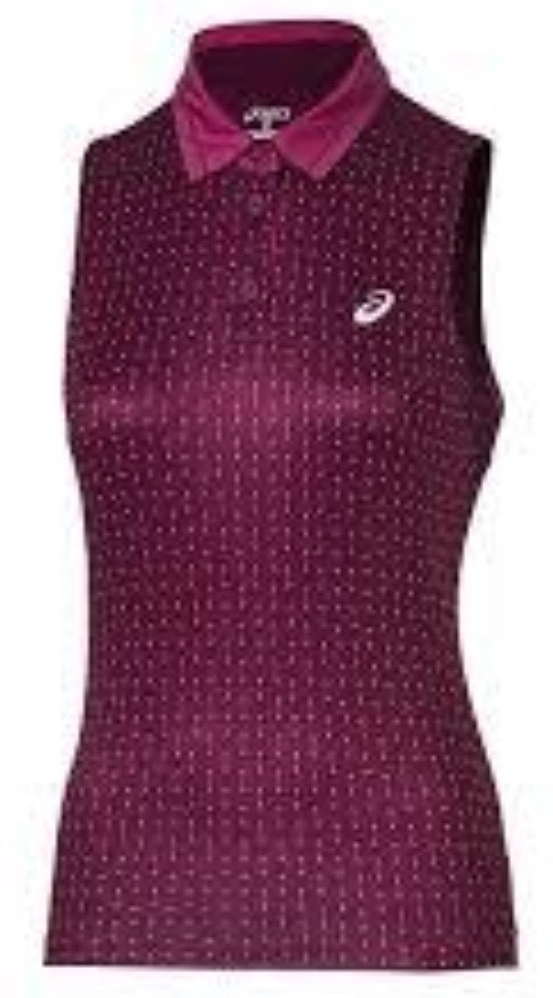 ASICS Womens Club Sleeveless Polo Top Tennis - Plum Dashed Line