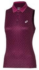 ASICS Womens Club Sleeveless Polo Top Tennis - Plum Dashed Line