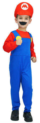 Kids Mario Costume Bros Jumpsuit Fancy Dress Cosplay Book Week Dress