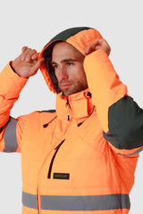 Caterpillar Mens Boreas Hi-Vis Puffer Jacket w Hood Water Resistant CAT - Orange