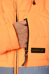 Caterpillar Mens Boreas Hi-Vis Puffer Jacket w Hood Water Resistant CAT - Orange