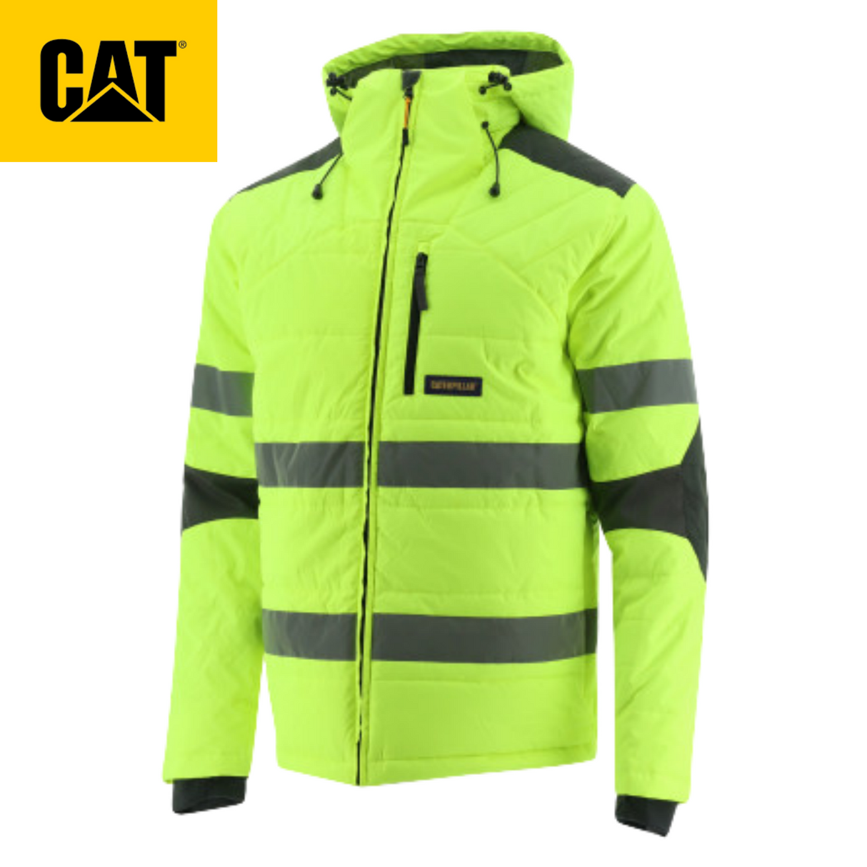 Caterpillar Mens Boreas Hi-Vis Puffer Jacket w Hood Water Resistant CAT - Yellow