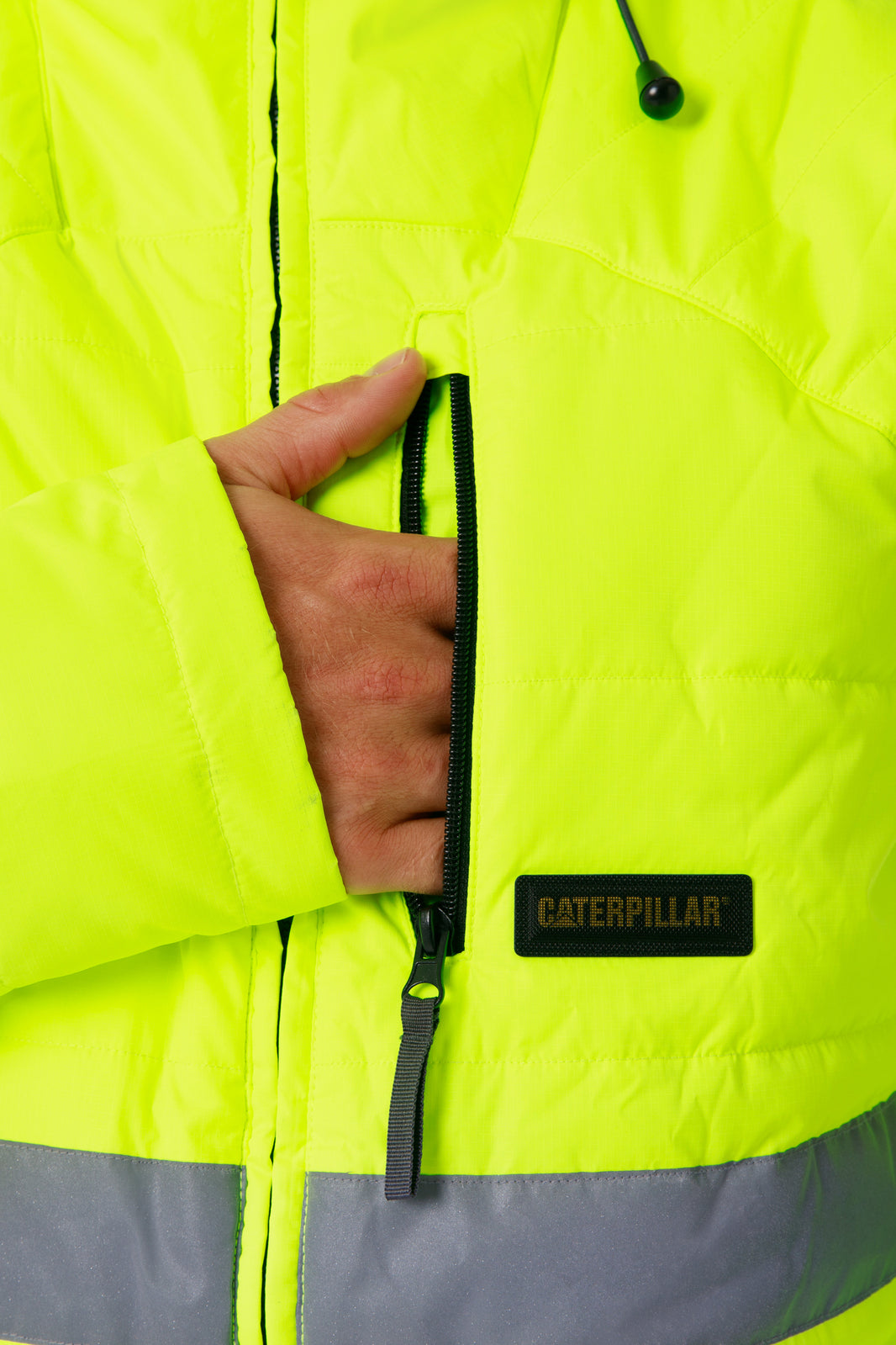 Caterpillar Mens Boreas Hi-Vis Puffer Jacket w Hood Water Resistant CAT - Yellow