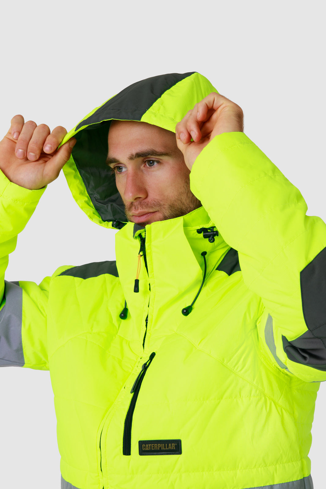 Caterpillar Mens Boreas Hi-Vis Puffer Jacket w Hood Water Resistant CAT - Yellow