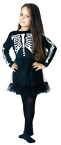 Children Skeleton Girl Costume Halloween Bones Dress - Black/White