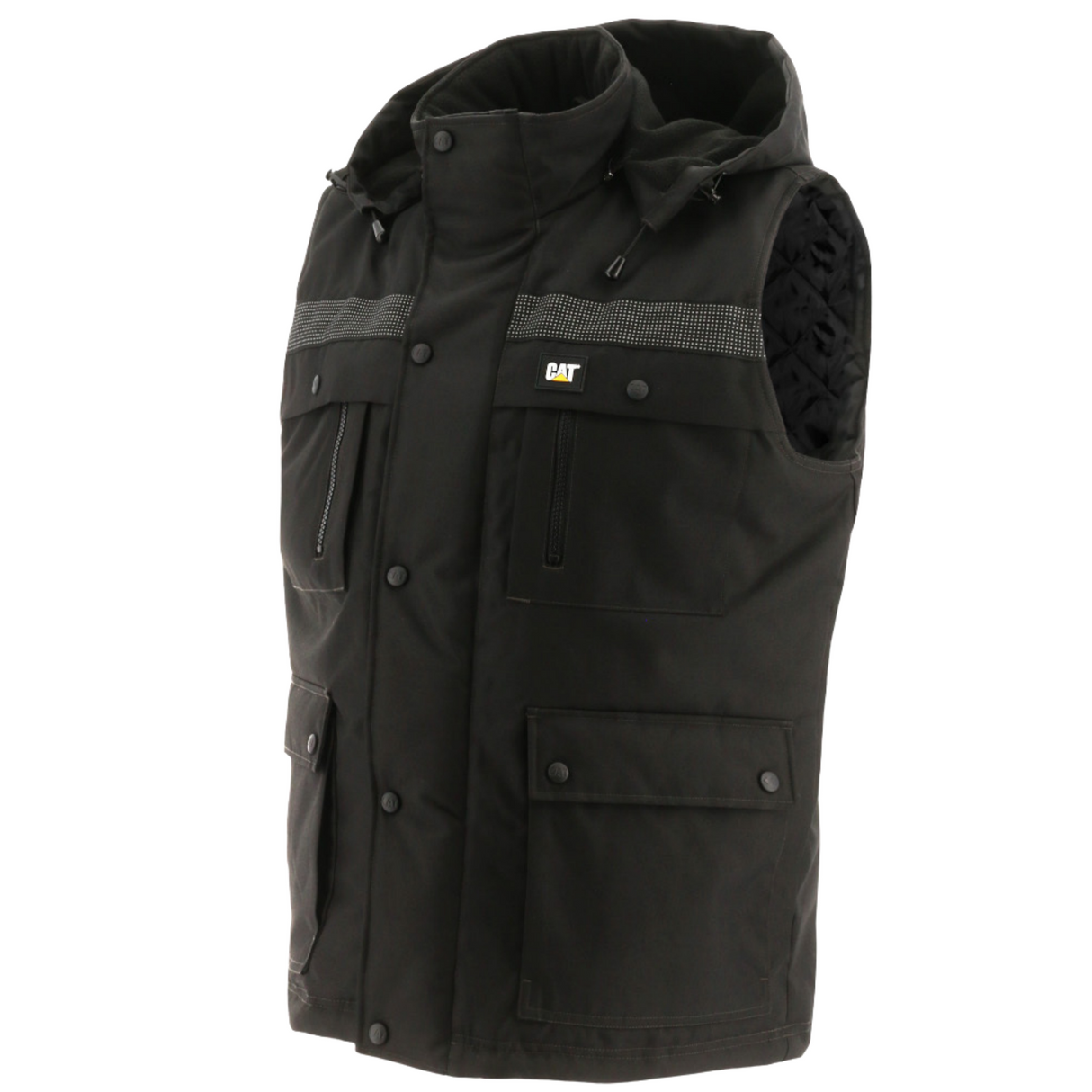 CAT Mens Heavy Padded Insulated Quilted Vest Caterpillar w Hood - Black