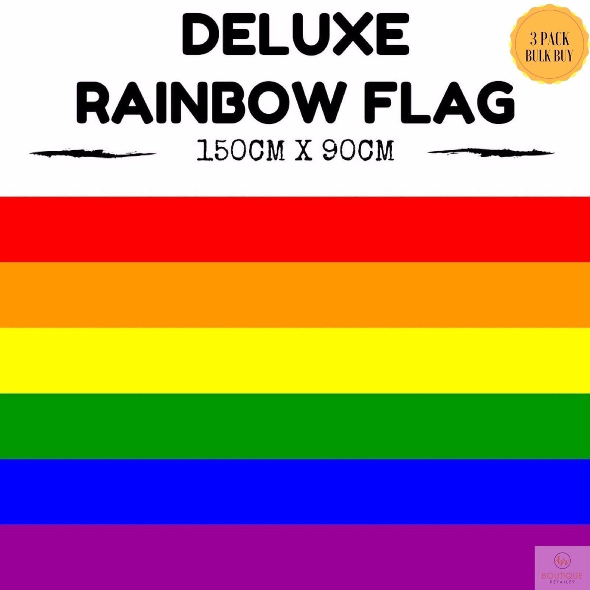 3x DELUXE RAINBOW GAY PRIDE FLAG Banner 150x90cm 3x5ft w Metal Eyelets BULK