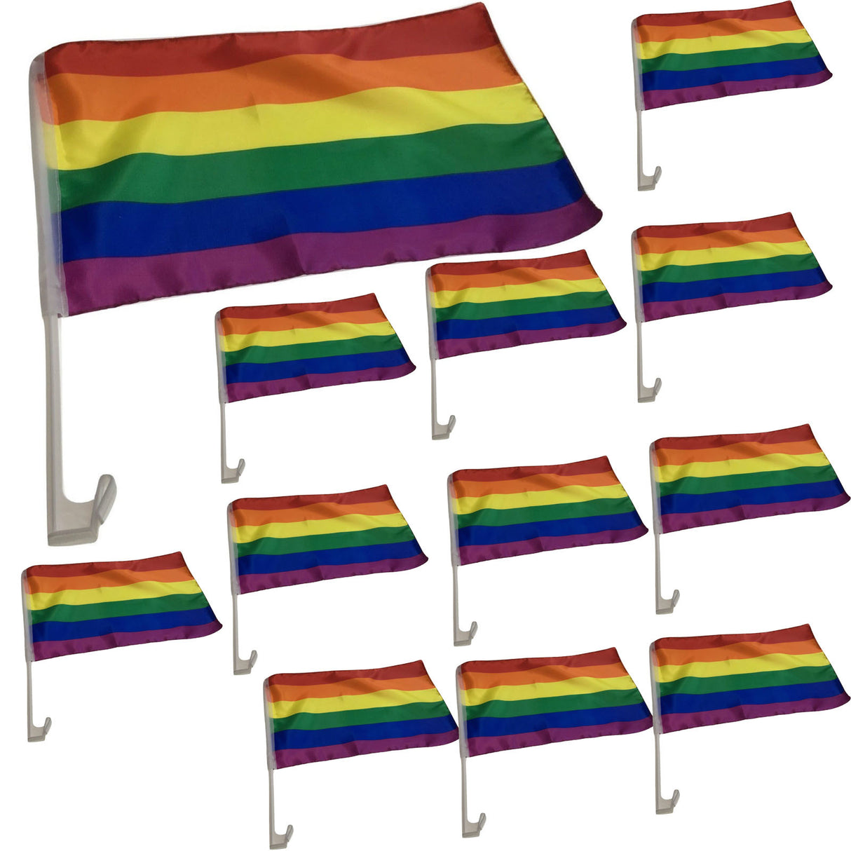 12x RAINBOW CAR FLAG w Window Clip Flags Mardi Gras Day 30cmx45cm Gay Pride BULK