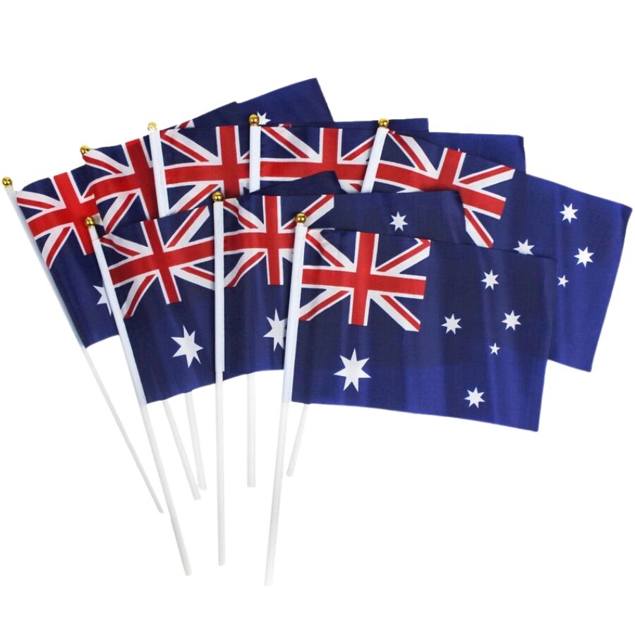 12x Australian Hand Flags – Set of 8 (14cm x 21cm) – Perfect for Australia Day Celebrations