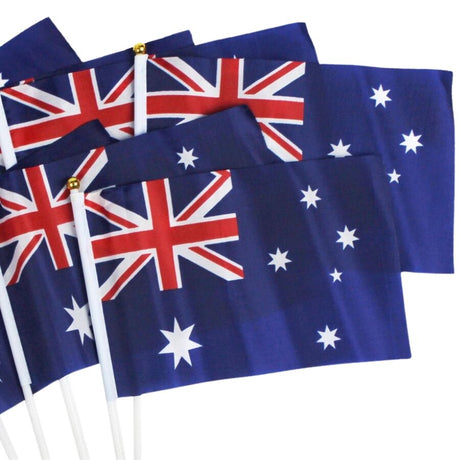 Australian Hand Flags – Set of 8 (14cm x 21cm) – Perfect for Australia Day Celebrations