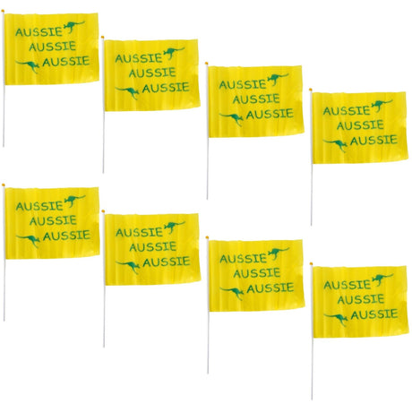 Aussie Hand Flags - 8 Pack (14x21cm) | Yellow Durable Australian Flag for Events & Celebrations