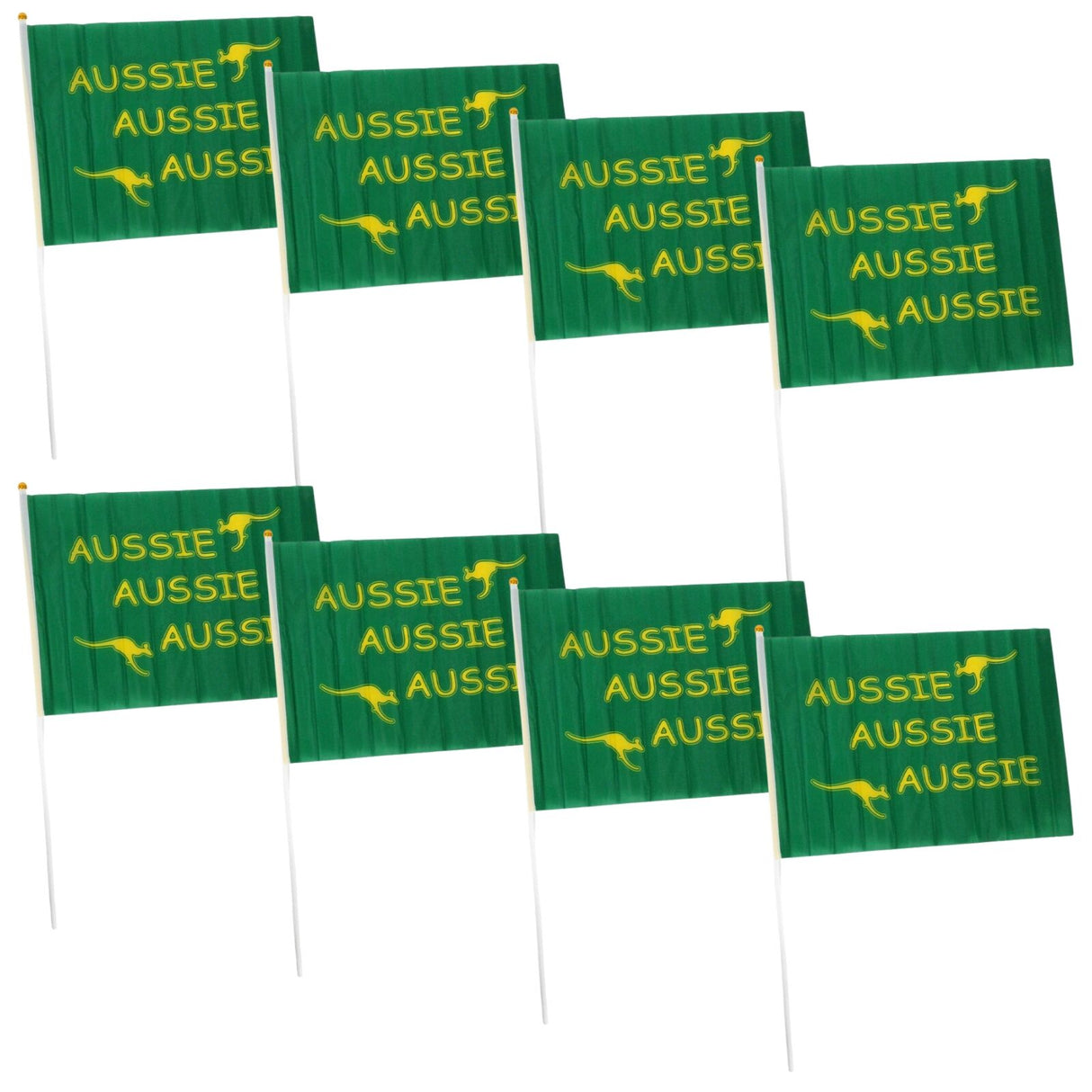 Aussie Hand Flags - 8 Pack (14x21cm) | Green Durable Australian Flag for Events & Celebrations