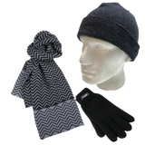 3pc Set Mens Charcoal 100% Pure Wool Fine Knit Beanie Hat Dents Knit Scarf Thinsulate Gloves