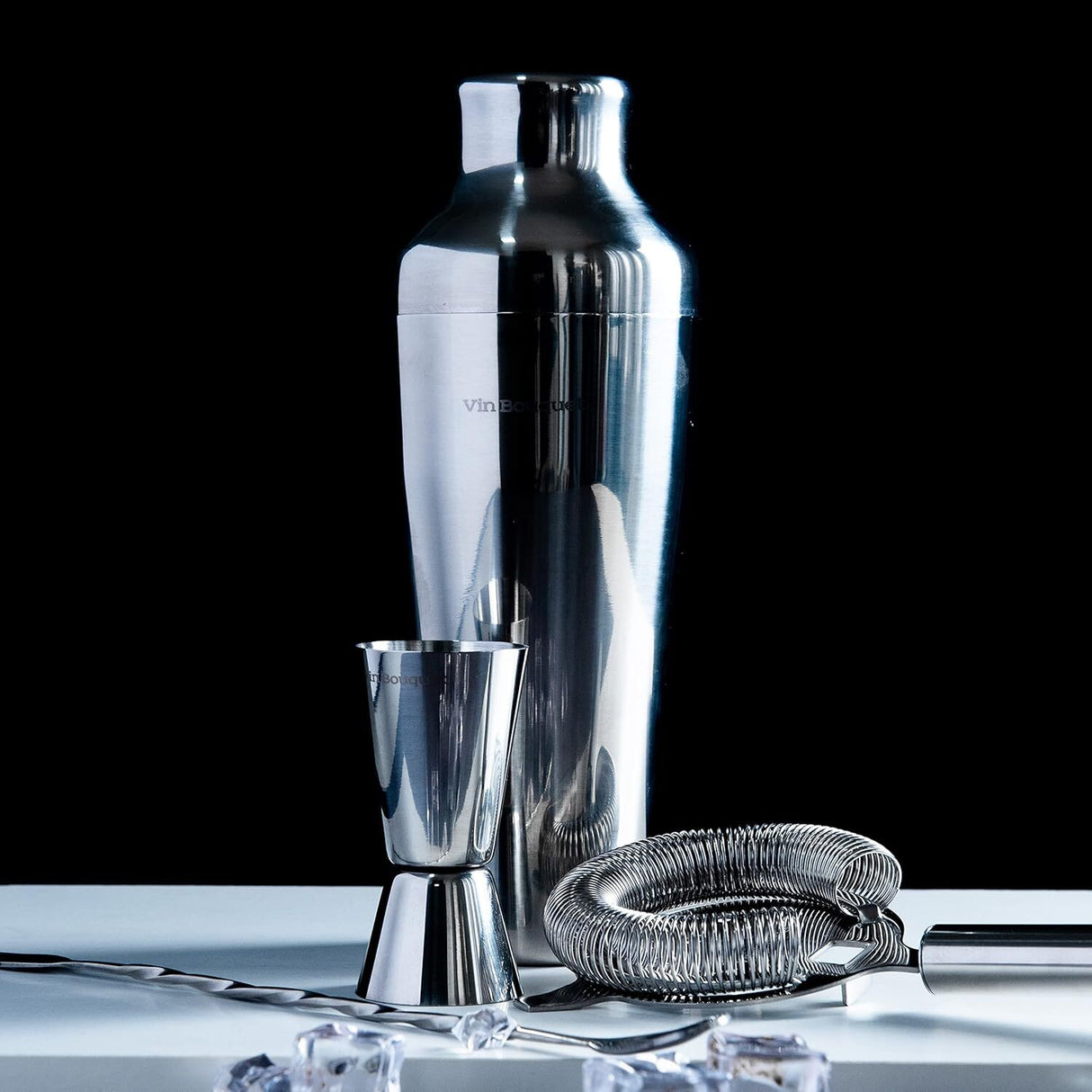 4pc Vin Bouquet Stainless Steel Cocktail Shaker Maker Set in Silver