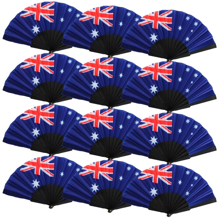 12x Australian Flag Folding Hand Fan - Stylish Patriotic Accessory Australia Day