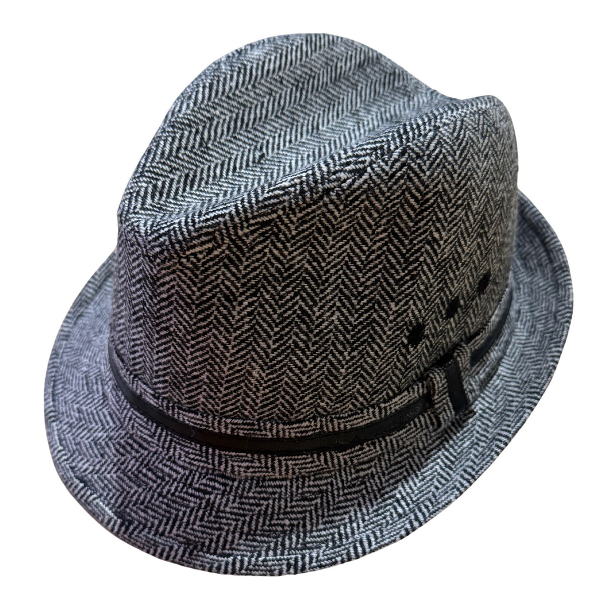 Blake Grey Herringbone Trilby Hat with Stingy Brim