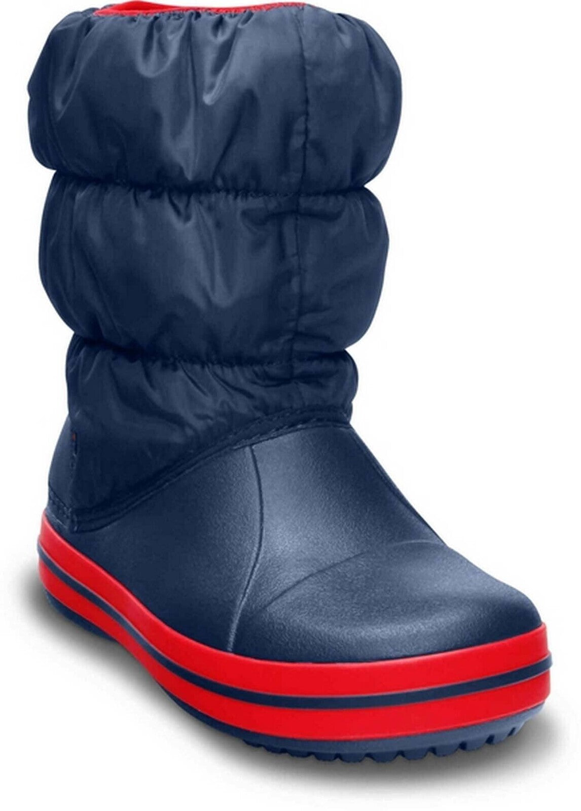 Crocs Kids Winter Puff Boot Childrens Boys Girls Warm Puffer - Navy/Red