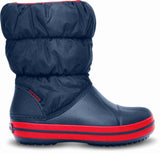 Crocs Kids Winter Puff Boot Childrens Boys Girls Warm Puffer - Navy/Red