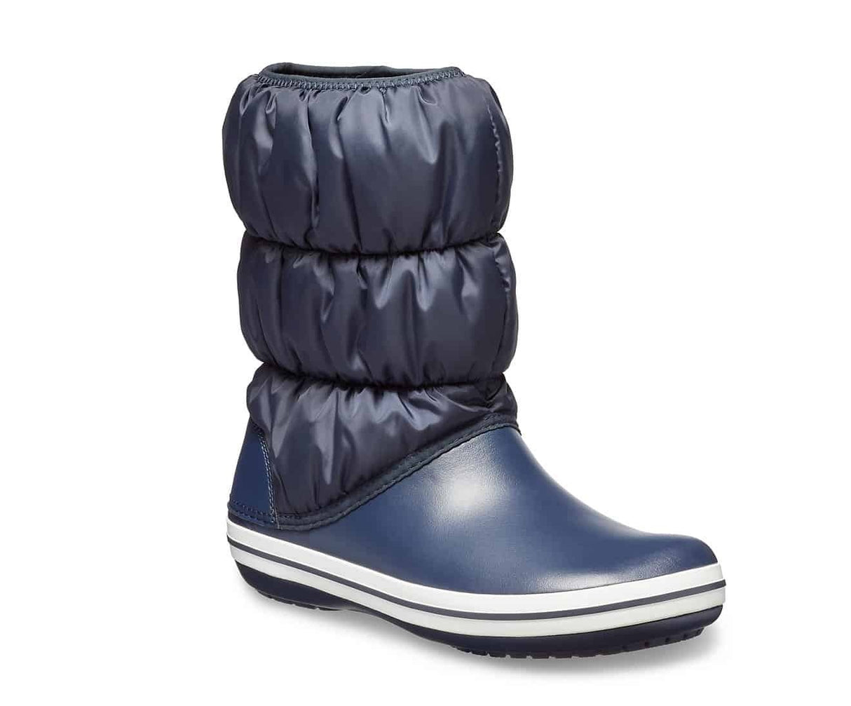 Crocs Womens Winter Puff Boot Puffer Shoes - Navy/White