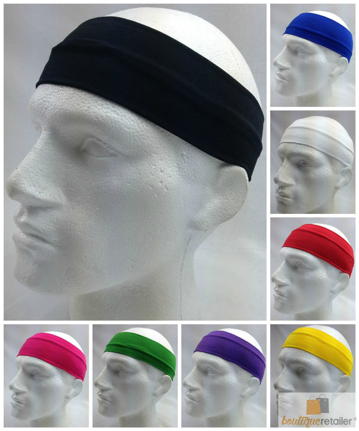 PLAIN HEADBAND Elastic Stretch Sports Yoga Hair Band Unisex 8cm Wide Wrap