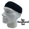 3pc Set Plain Headband Elastic Stretch Sports Yoga Hair Band Unisex Wide Wrap - Brown