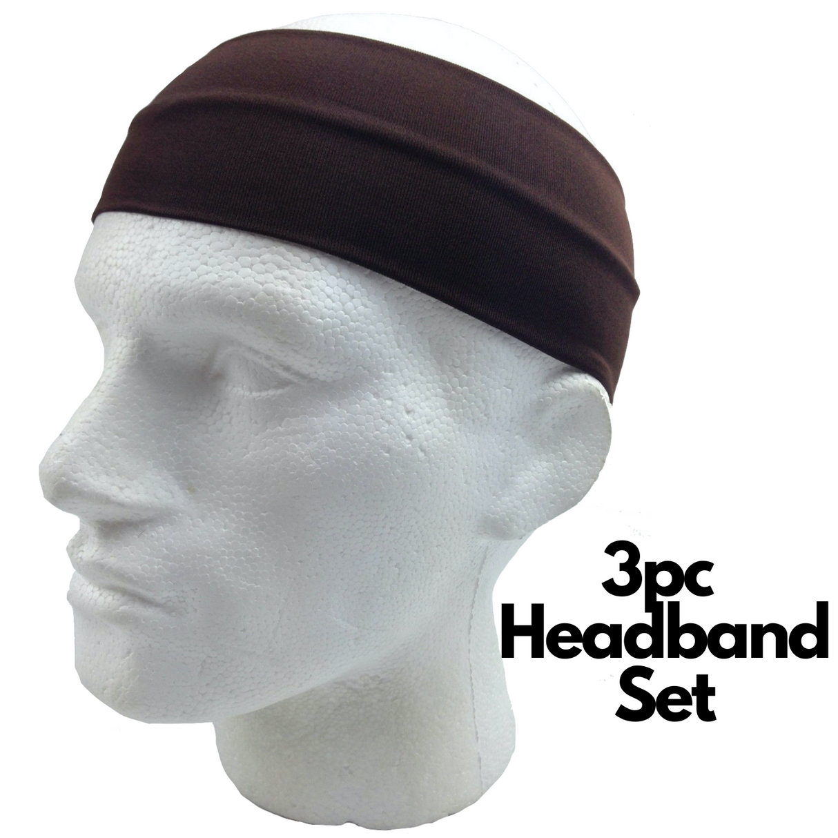 3pc Set Plain Headband Elastic Stretch Sports Yoga Hair Band Unisex Wide Wrap - Green