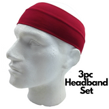 3pc Set Plain Headband Elastic Stretch Sports Yoga Hair Band Unisex Wide Wrap - Hot Pink