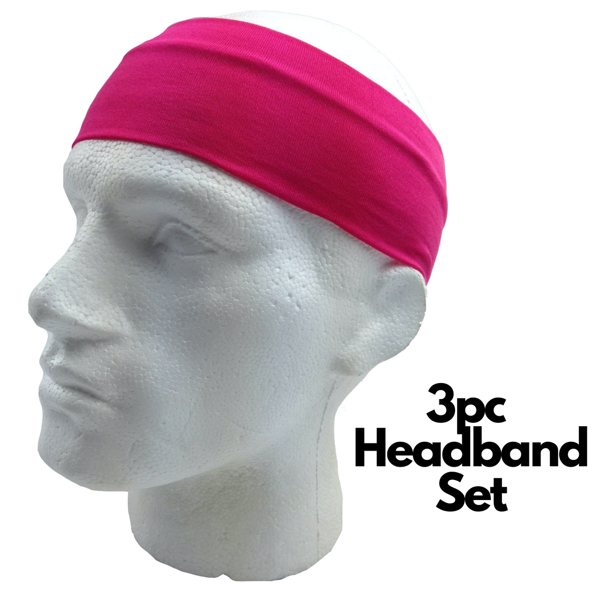 3pc Set Plain Headband Elastic Stretch Sports Yoga Hair Band Unisex Wide Wrap - Navy Blue