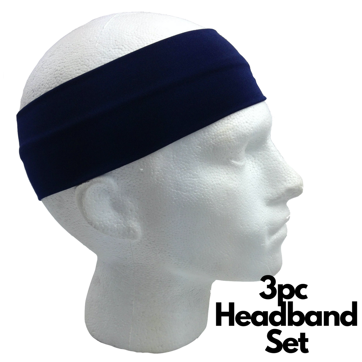 3pc Set Plain Headband Elastic Stretch Sports Yoga Hair Band Unisex Wide Wrap - Red