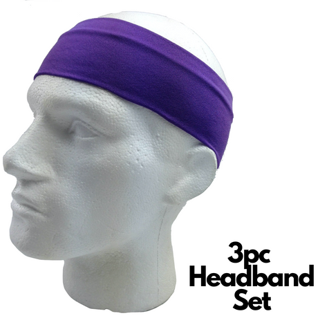 3pc Set Plain Headband Elastic Stretch Sports Yoga Hair Band Unisex Wide Wrap - Sky Blue