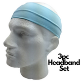 3pc Set Plain Headband Elastic Stretch Sports Yoga Hair Band Unisex Wide Wrap - Yellow