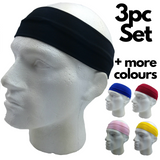 3pc Set Plain Headband Elastic Stretch Sports Yoga Hair Band Unisex Wide Wrap