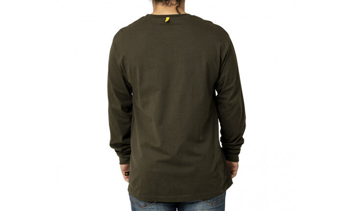 Caterpillar Mens Trademark Banner Long Sleeve Tee Top CAT - Army Moss