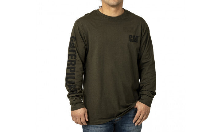 Caterpillar Mens Trademark Banner Long Sleeve Tee Top CAT - Army Moss