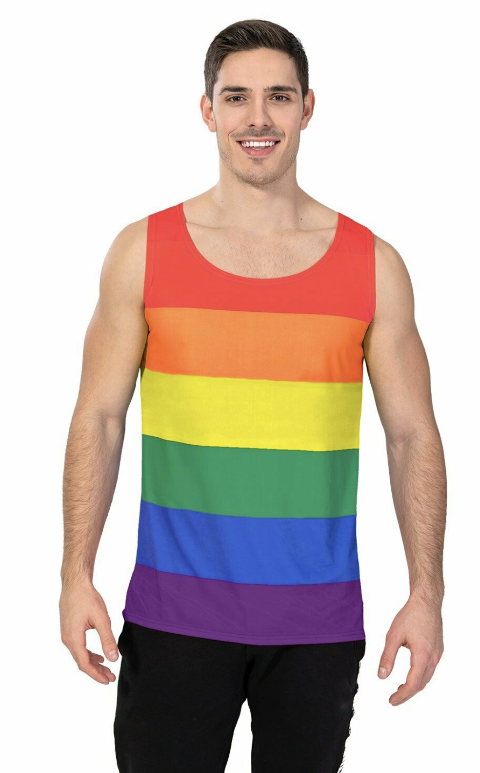 Adult Mens Rainbow Stripe Tank Top LGBT Costume Mardi Gras Festival Gay Pride