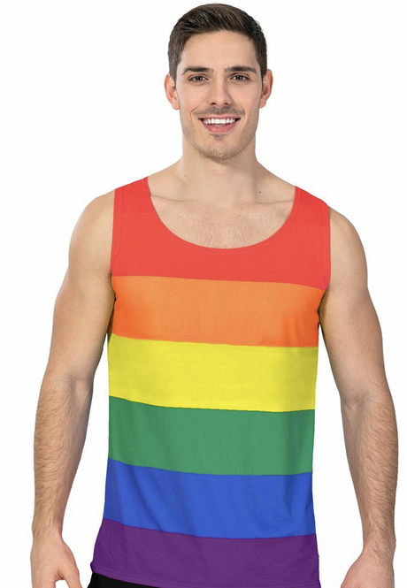 Adult Mens Rainbow Stripe Tank Top LGBT Costume Mardi Gras Festival Gay Pride