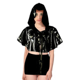 Adult Iridescent Metallic Mini Hooded Cape Halloween Costume  - Black