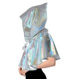 Adult Iridescent Metallic Mini Hooded Cape Halloween Costume Party - Silver