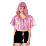 Adult Iridescent Metallic Mini Hooded Cape Halloween Costume Party - Pink