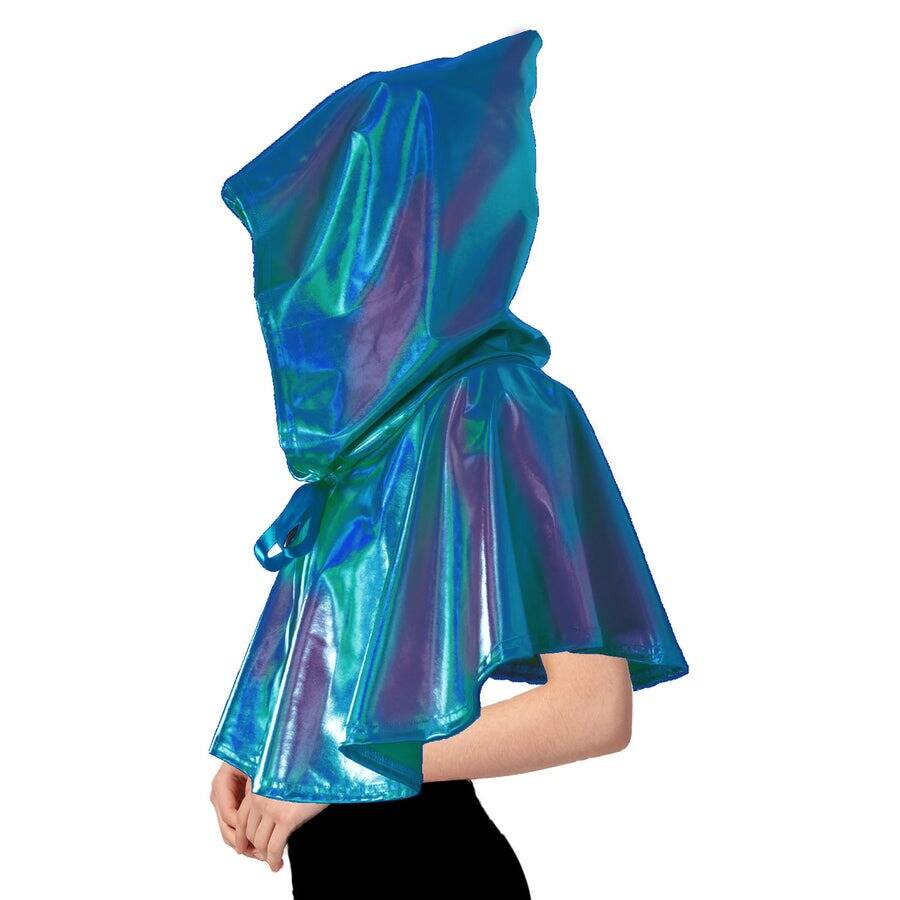 Adult Iridescent Metallic Mini Hooded Cape Halloween Costume Par - Blue/Purple