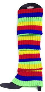 RAINBOW LEG WARMERS Stocking Ribbed High Knitted Socks Chunky Dance 80s Party