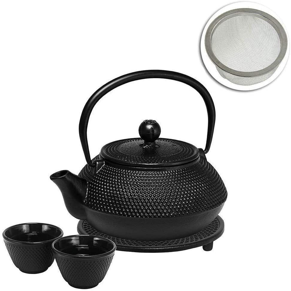 Avanti 800mL Hobnail Cast Iron Teapot Set Tea Brew - Black