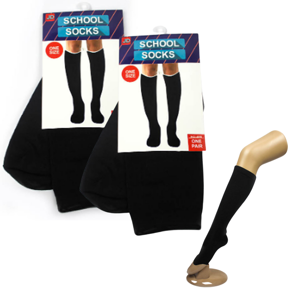 2 Pairs SCHOOL SOCKS Plain Ribbed Knee High Cotton Girls Boys Unisex Kid - Black - One Size Fits Most