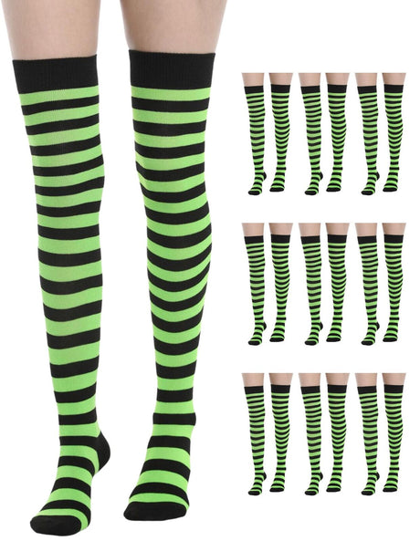 10x OVER THE KNEE SOCKS Plain Striped High Thigh Ladies Long Stocking BULK Price - Orange/Black Stripe