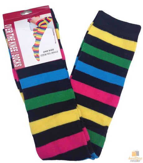 10x OVER THE KNEE SOCKS Plain Striped High Thigh Ladies Long Stocking BULK Price - White