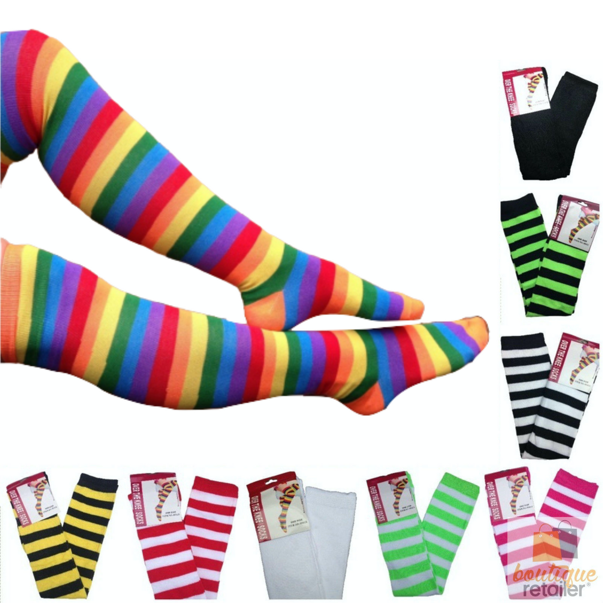 10x OVER THE KNEE SOCKS Plain Striped High Thigh Ladies Long Stocking BULK Price