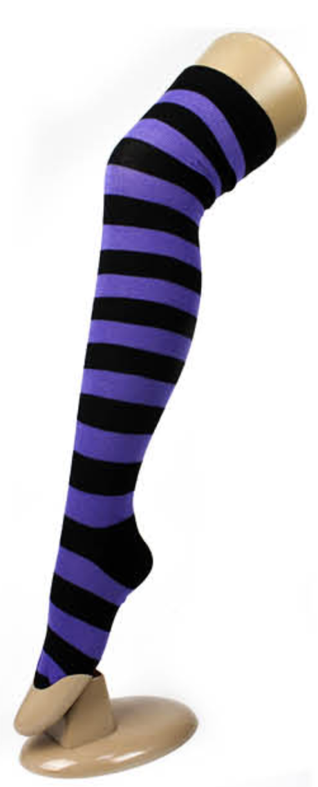 OVER THE KNEE SOCKS Plain Striped High Thigh Ladies Long Womens Stripey Stocking