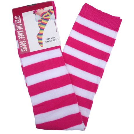 OVER THE KNEE SOCKS Plain Striped High Thigh Ladies Long Womens Stripey Stocking - Rainbow